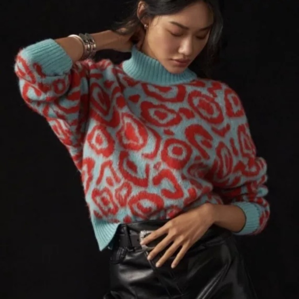 Anthropologie Essential Antwerp Jacquard Turtleneck Sweater Size M NWT